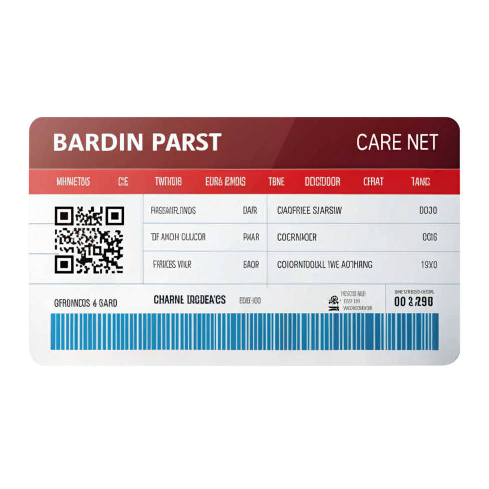 Close up of airline boarding pass with detailed travel information, barcode, and QR code on a clean Transparent Background png