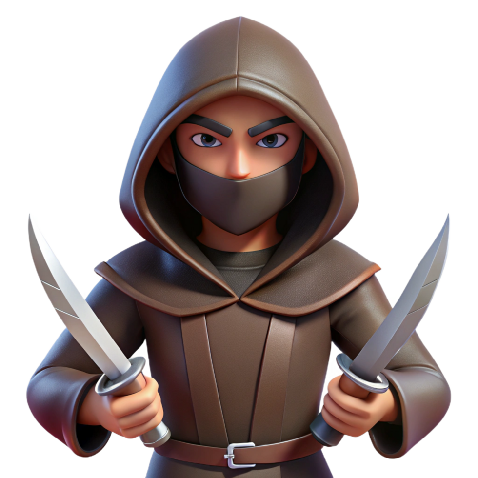 ethereal picturesque A hooded assassin, holding a pair of daggers with Transparent Background handcrafted png