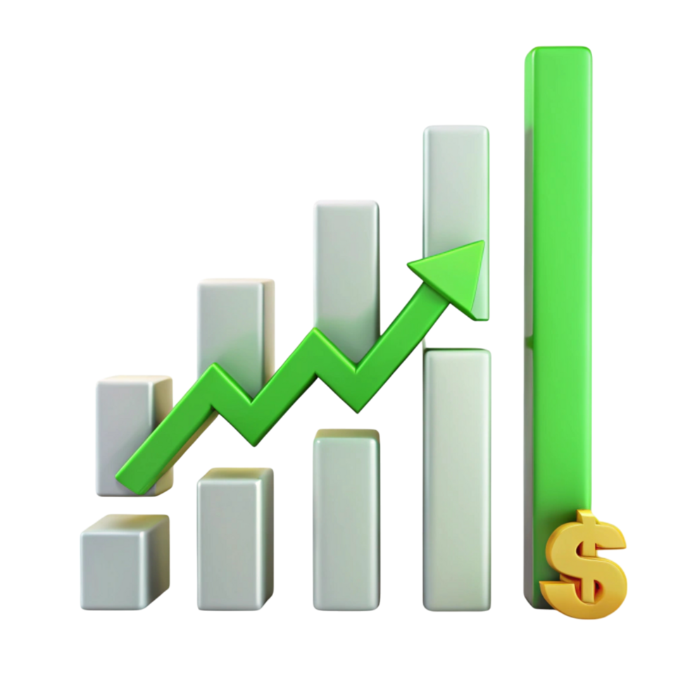 Business cash flow chart with green arrow and dollar sign symbolizing financial growth and profits png