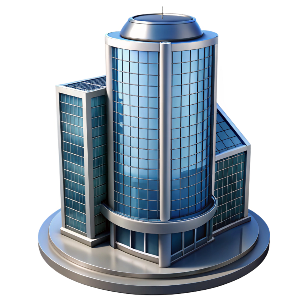 romantic radiant Modern skyscraper, glass and steel construction, with Transparent Background museum quality png
