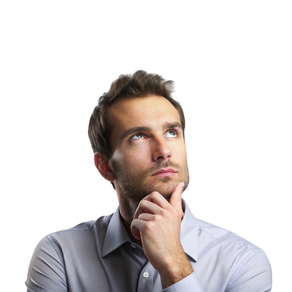 Conceptual business imagery of innovation, showcasing a thinking man with symbolic machinery above his head png