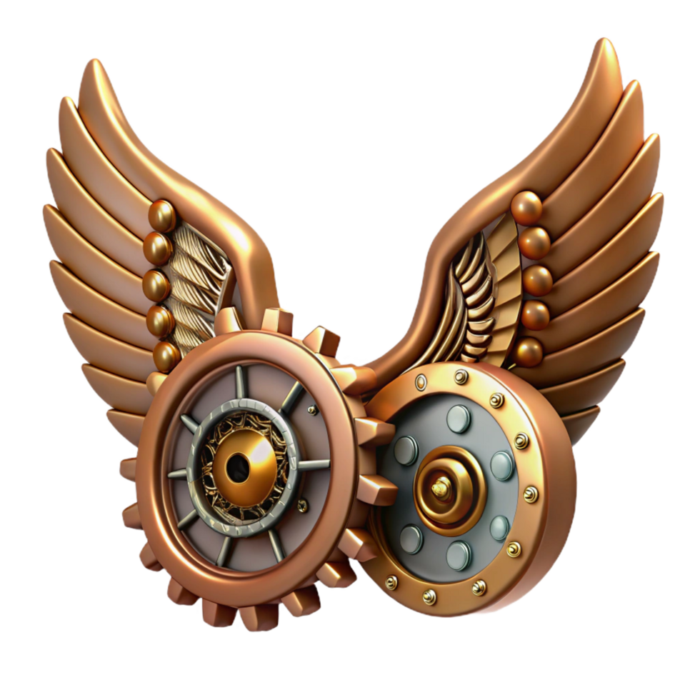 dreamy mesmerizing Steampunk wings made of gears, clockwork, and leather straps with Transparent Background artisan png