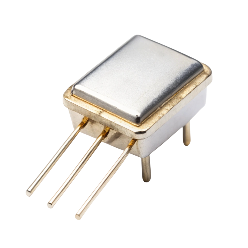 crystal oscillator component with precision pins for use in electronic circuits and frequency control png