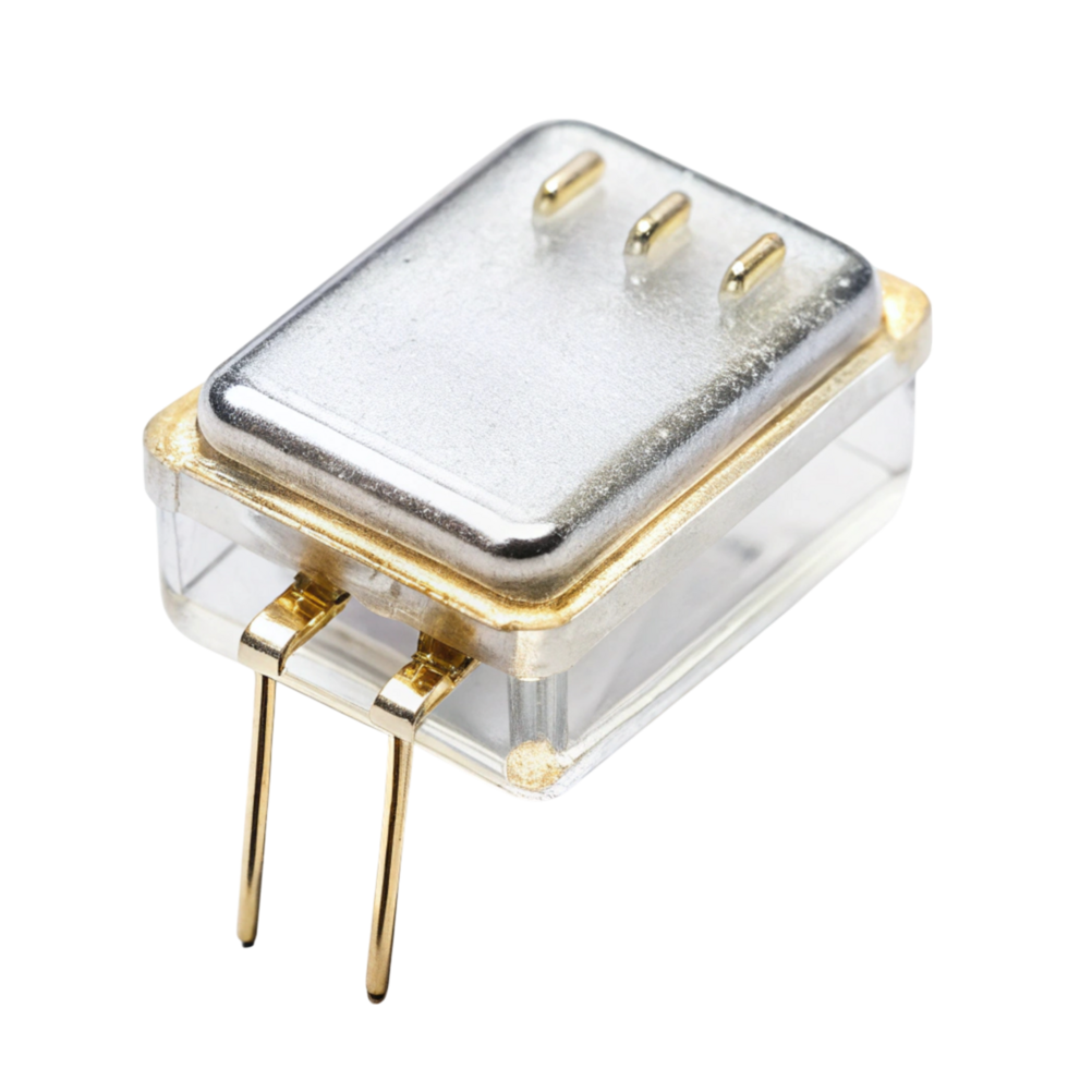 Electronic crystal oscillator with gold plated connectors, highlighting its role in timing and frequency stability png