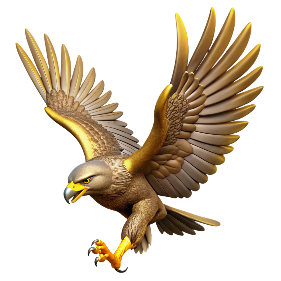 dazzling futuristic Golden eagle, in flight, talons extended, with Transparent Background impeccable png