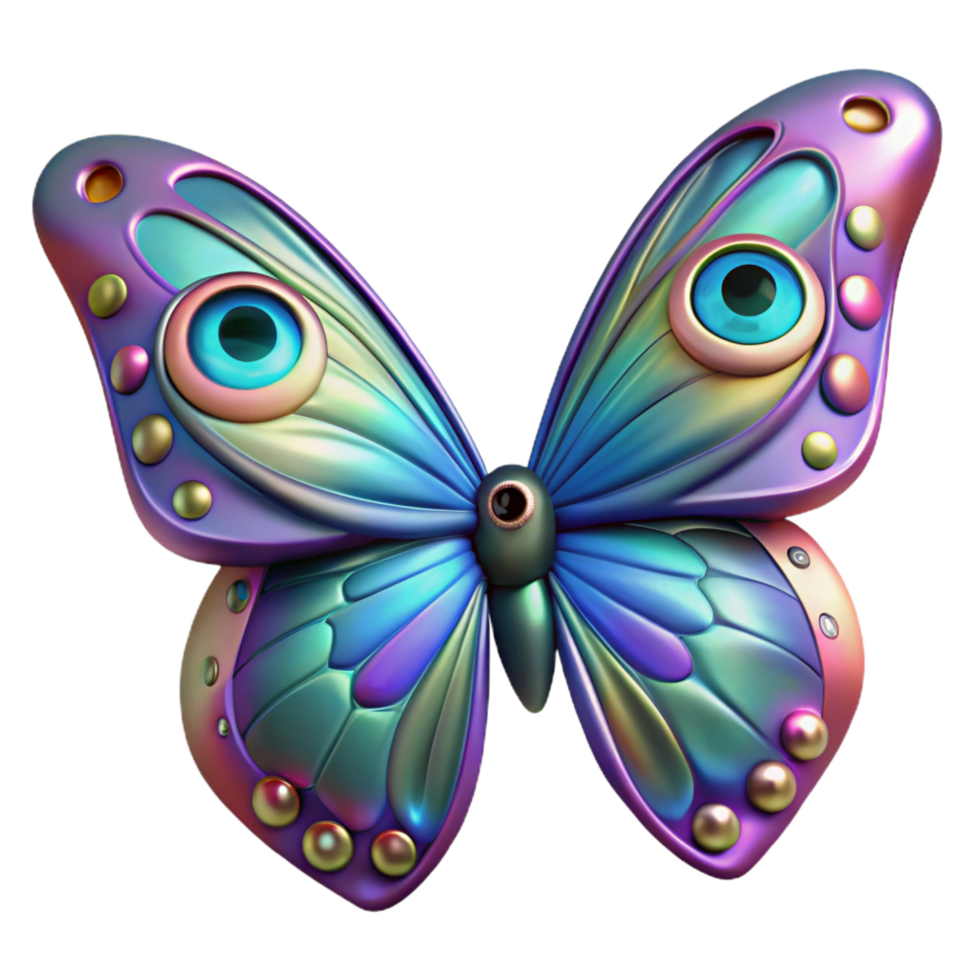 gorgeous energetic abstract Hyper-specific, isolated cutout of a single, iridescent butterfly wing with human eyes patterned across it with Transparent Background refined png