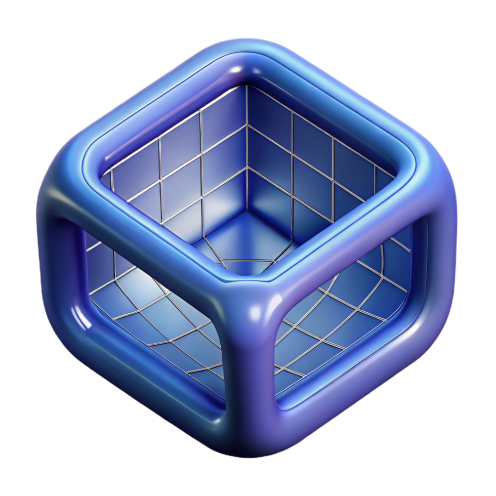 serene rare Concept art style, professional render of a single, isolated, rotating tesseract, wireframe style Isolated cutout with Transparent Background png