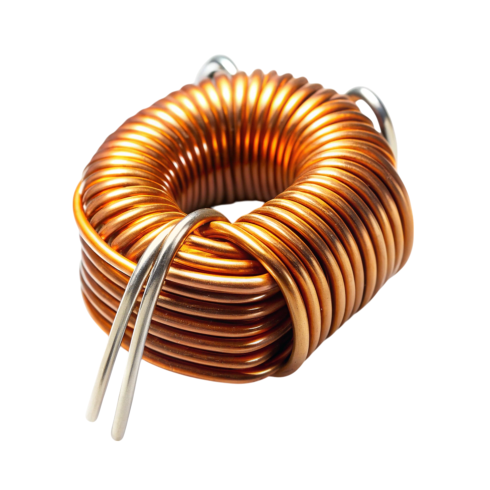 Compact toroidal copper inductor component used in electrical engineering and electronic circuits png