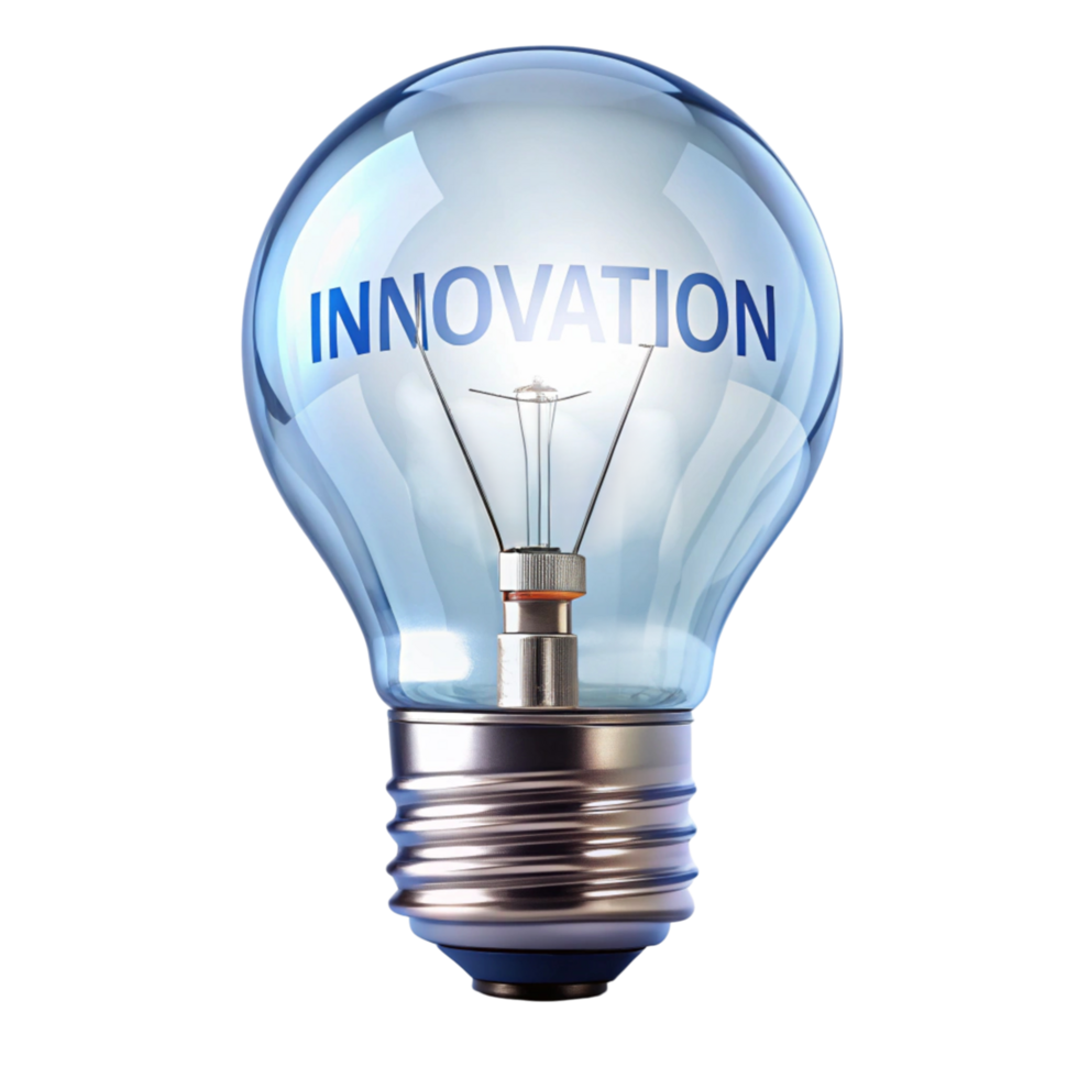 Inspiration and Technological Advancement Represented by a Light Bulb with Innovation Text png
