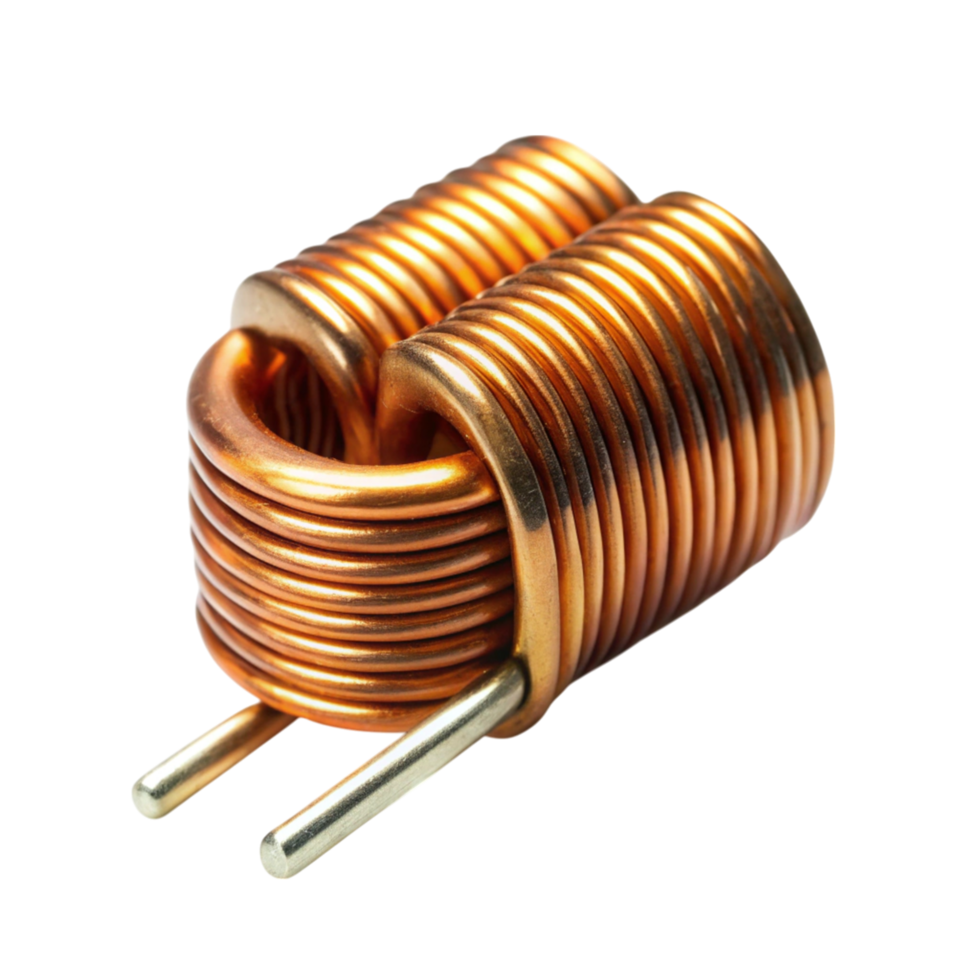 Copper coil inductor isolated on Transparent Background, perfect for electronics and electrical applications png