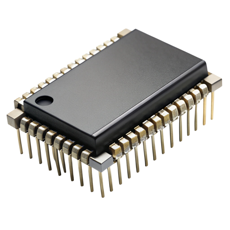 avançado microchip componente apresentando durável ouro banhado conectores dentro uma retangular Projeto png