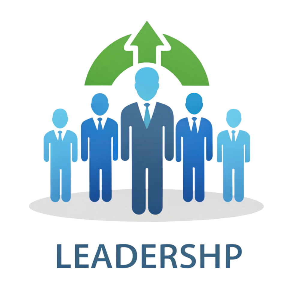Abstract Leadership and Team Collaboration Graphic with a Central Figure Representing Authority and Direction png