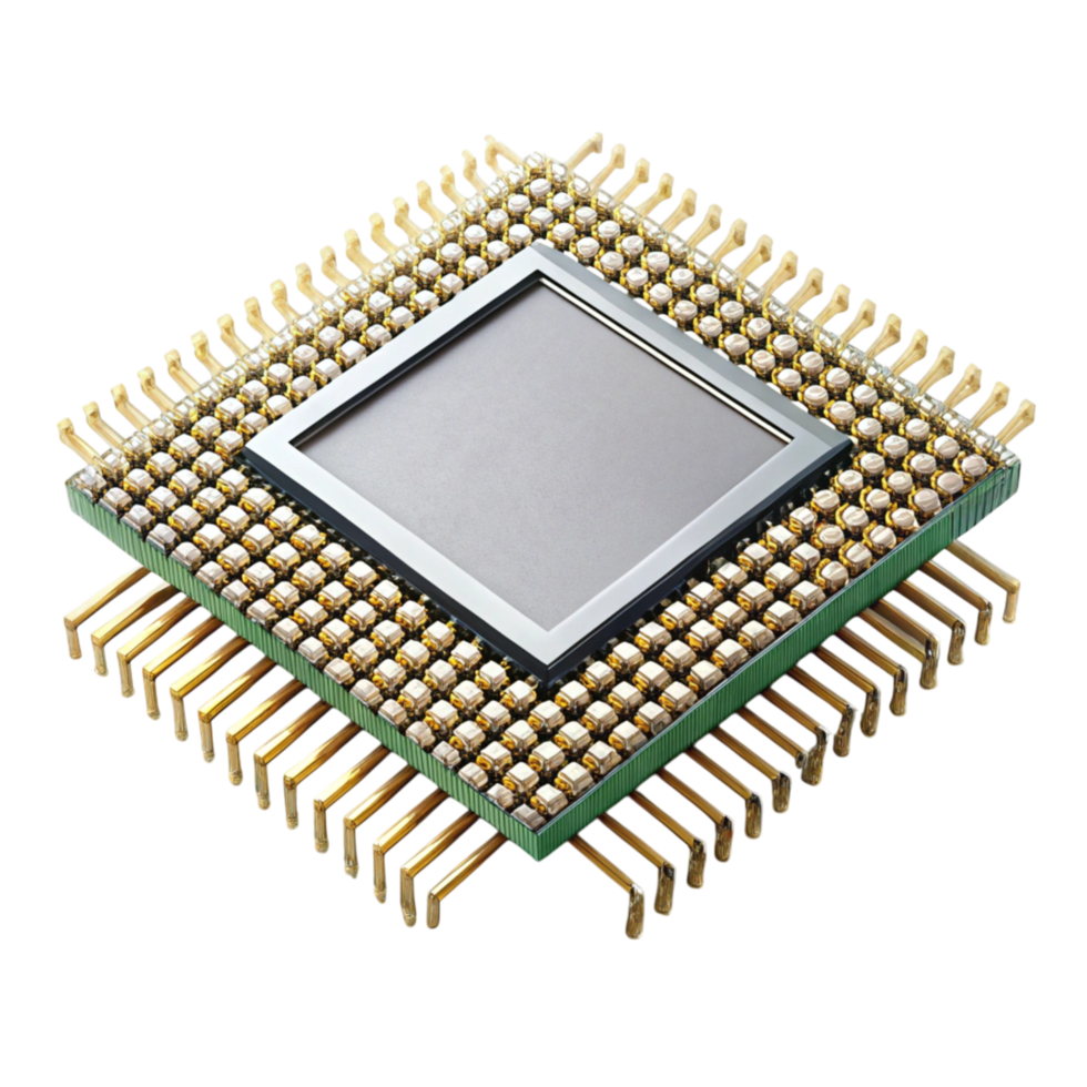 High Precision CPU Chip with Gold Connectors for Electronic and Technological Applications png