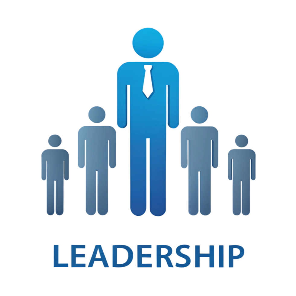 Leadership Concept Illustration with Figures in Blue Gradient and a Central Leader Figure on a Transparent Background png