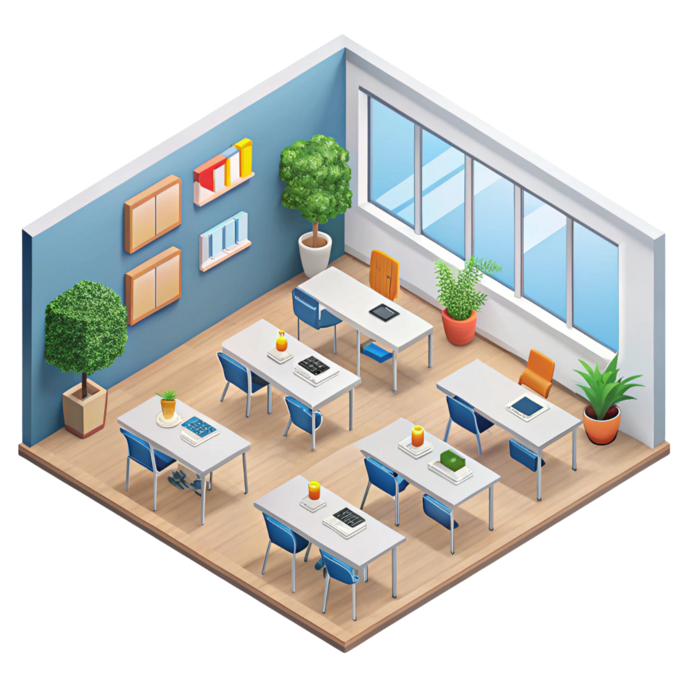 Contemporary Learning Space with Functional Design and Decorative Elements for Education png