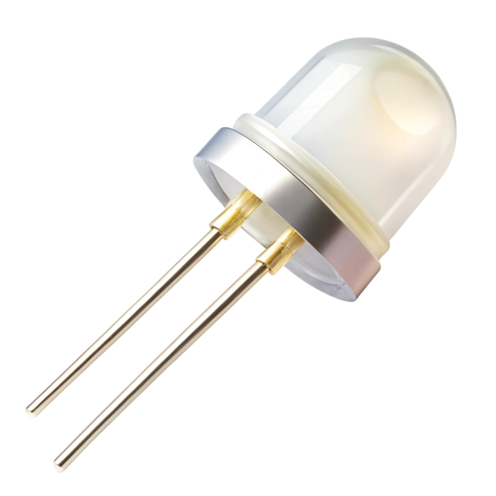 Transparent LED Light Emitting Diode with Metal Pins Isolated on Transparent Background for Electronics Projects png