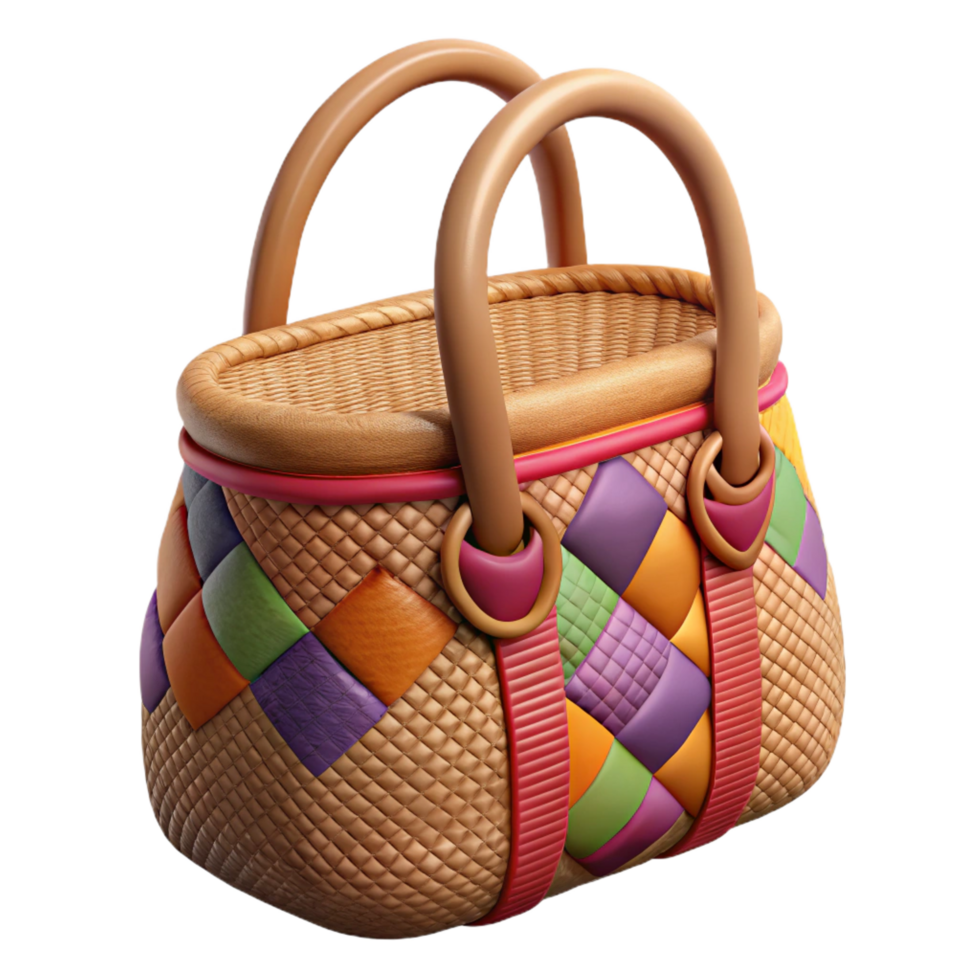 coveted abstract Photorealistic, ultra-detailed, isolated cutout, tribal woven bag, natural fibers, colorful patterns with Transparent Background premium png