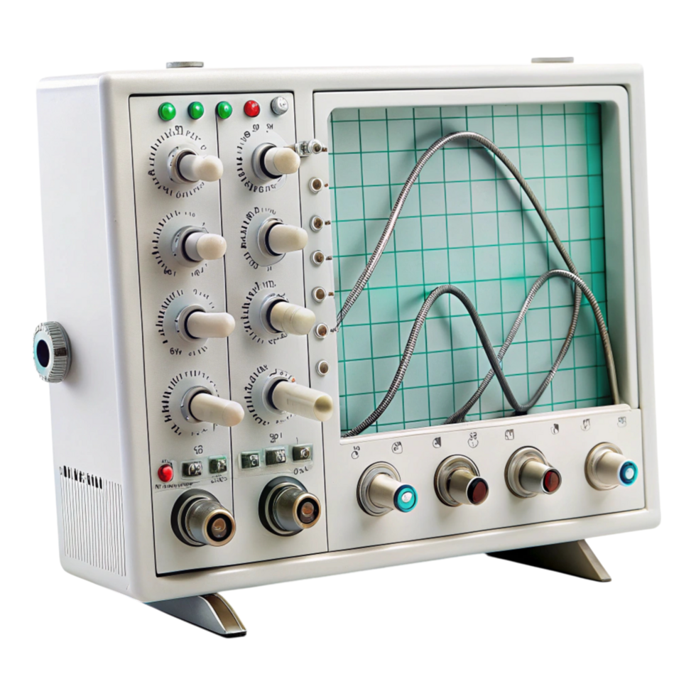 High precision electronic oscillators displaying technical components, waveforms, and control knobs in detail png