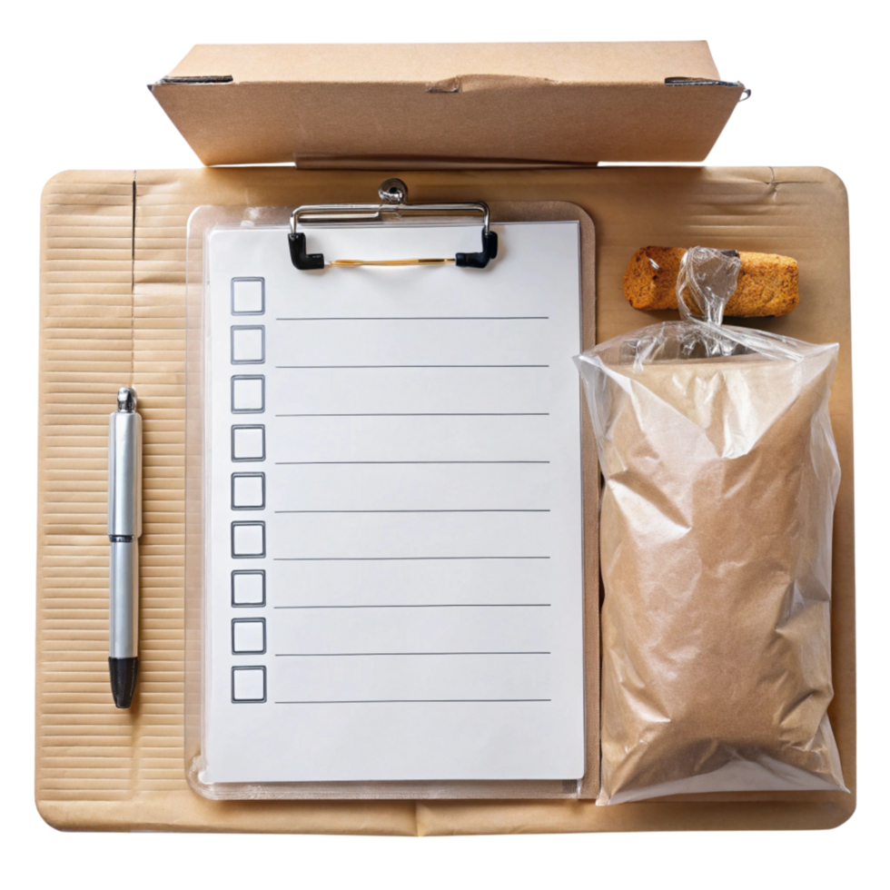 Packing checklist with boxes and wrapped items emphasizing shipping organization and preparation png