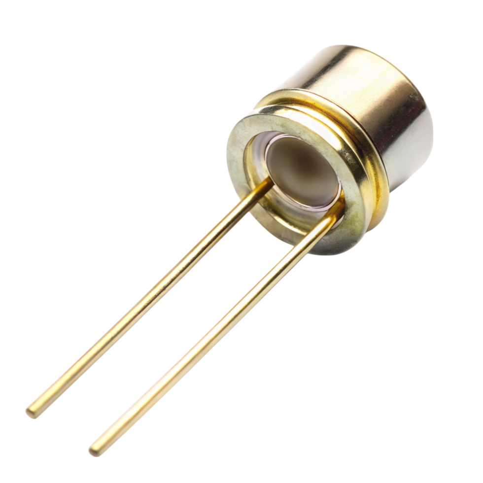 High sensitivity photodiode designed for optical systems, featuring a durable metal case and gold terminals png