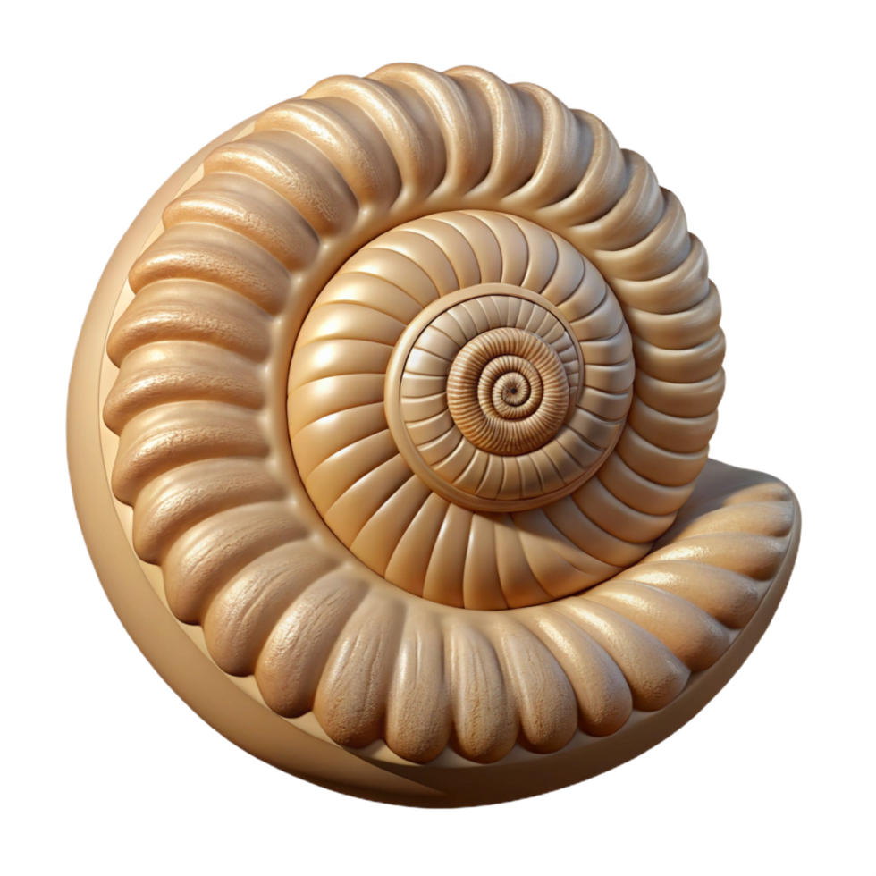 elegant baroque Isolated cutout of a concept art style hyper-specific fossilized ammonite, spiral shell, detailed texture, with Transparent Background top-tier png
