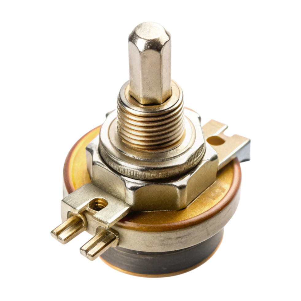 Potentiometer with rotary control knob, designed for resistance adjustment in professional electronic applications png