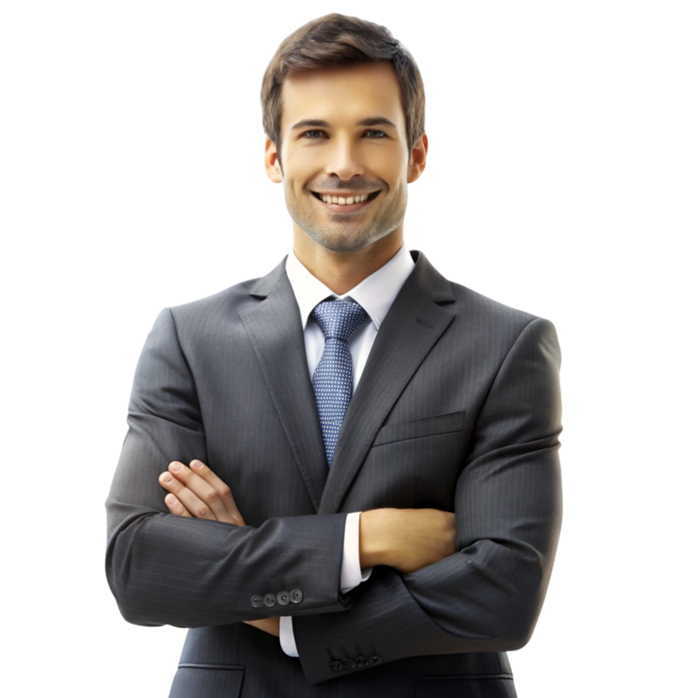Businessman in a professional suit representing real estate market expertise with a home symbol in the background png
