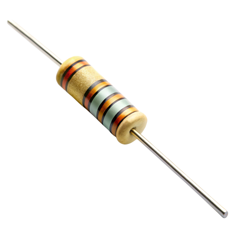 Resistor with metal leads and standardized color bands, essential for electrical circuits and DIY electronics png