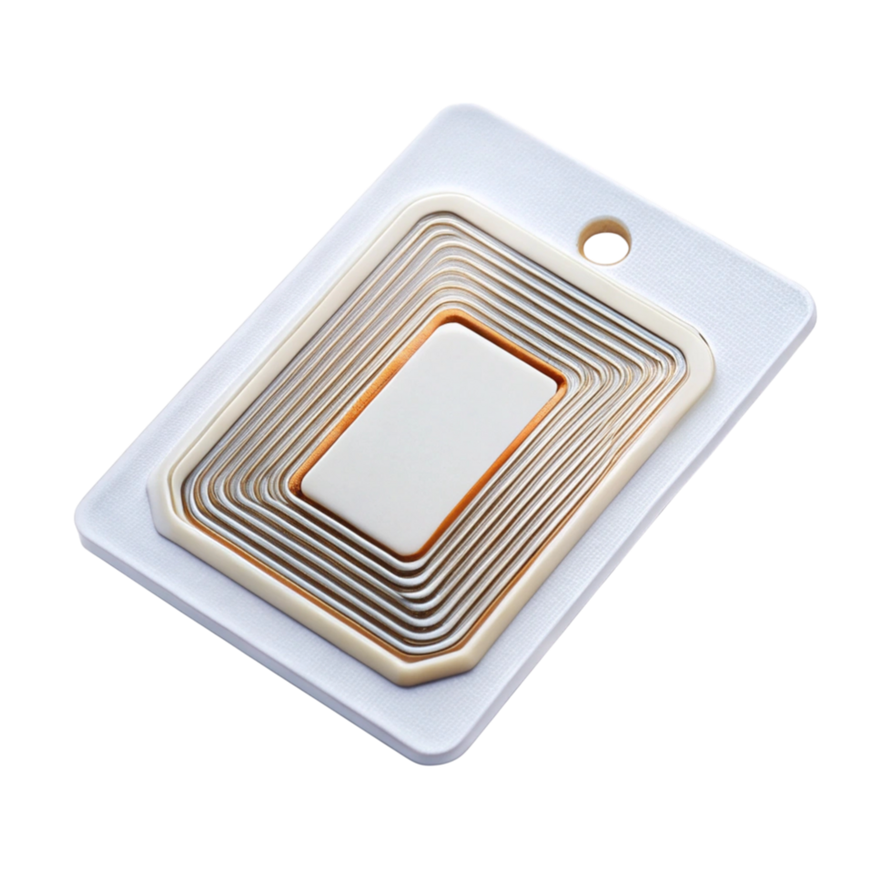 Compact RFID tag in sleek white design, showcasing advanced technology for smart tracking and inventory management png