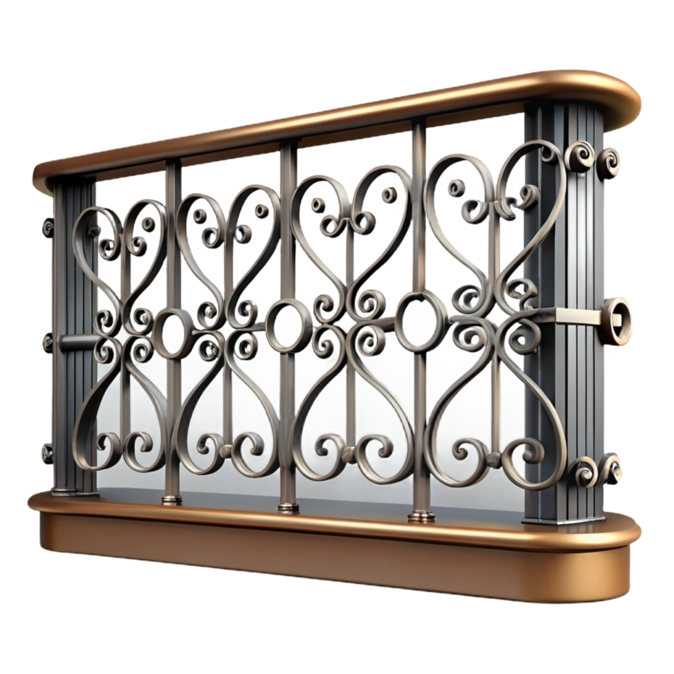 dramatic captivating Art Nouveau wrought iron balcony railing, with Transparent Background luxury png