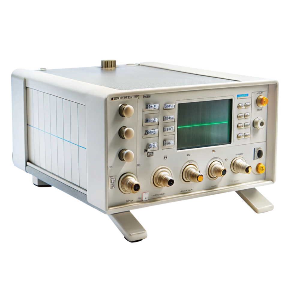 Portable laboratory signal generator with buttons and connectors, ideal for testing and calibration, Transparent Background png