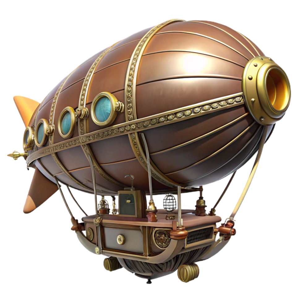 coveted geometric Steampunk airship in miniature form with intricate details with Transparent Background high quality png