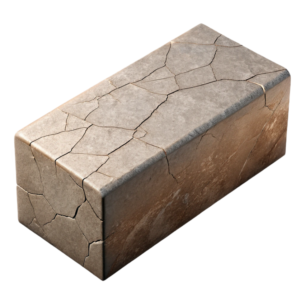 tranquil exquisite Ultra-detailed, photorealistic, isolated cutout of a single, cracked, concrete brick Hyper-specific texture and color with Transparent Background 4K png
