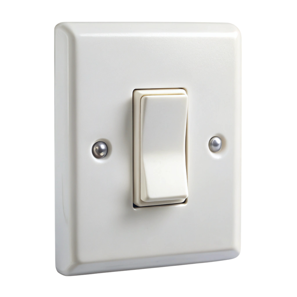 White light switch with screws for secure installation in homes, offices, and other interior spaces png