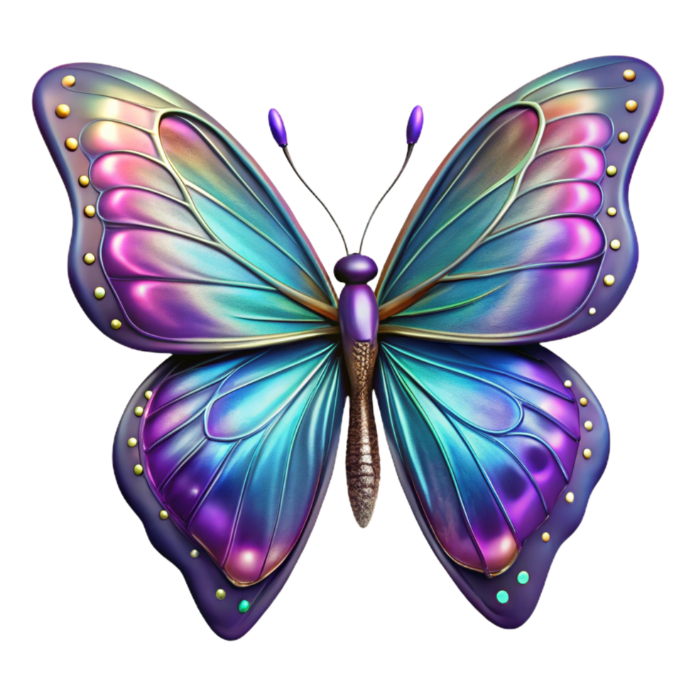 sumptuous distinctive Photorealistic, isolated cutout of a hyper-specific, single, iridescent cosmic butterfly, wings adorned with celestial patterns with Transparent Background png