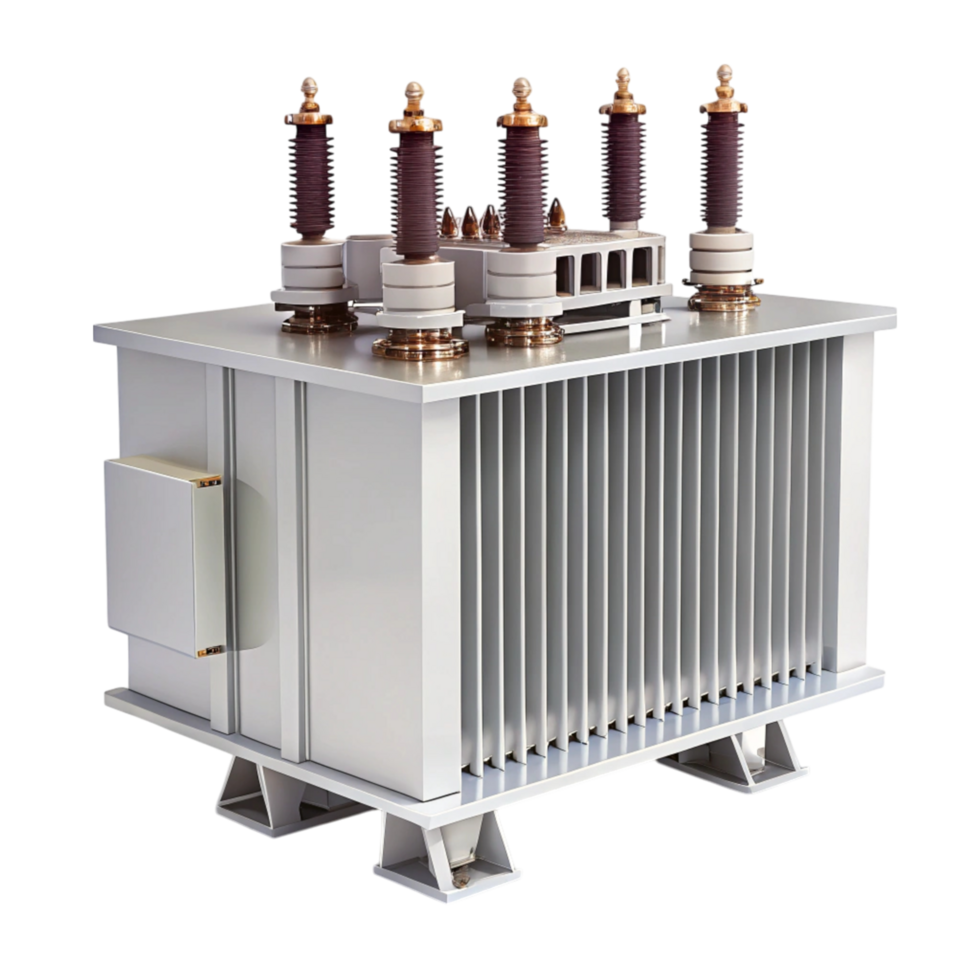Industrial grade electrical transformer in a robust design, ideal for power distribution and energy regulation png