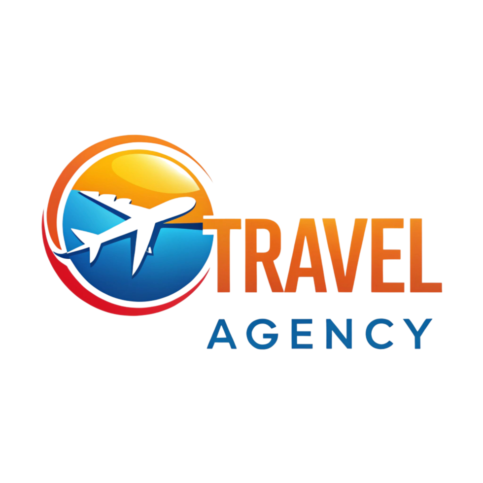 Creative travel agency logo featuring an airplane silhouette within a sun and sky theme, designed for tourism branding png