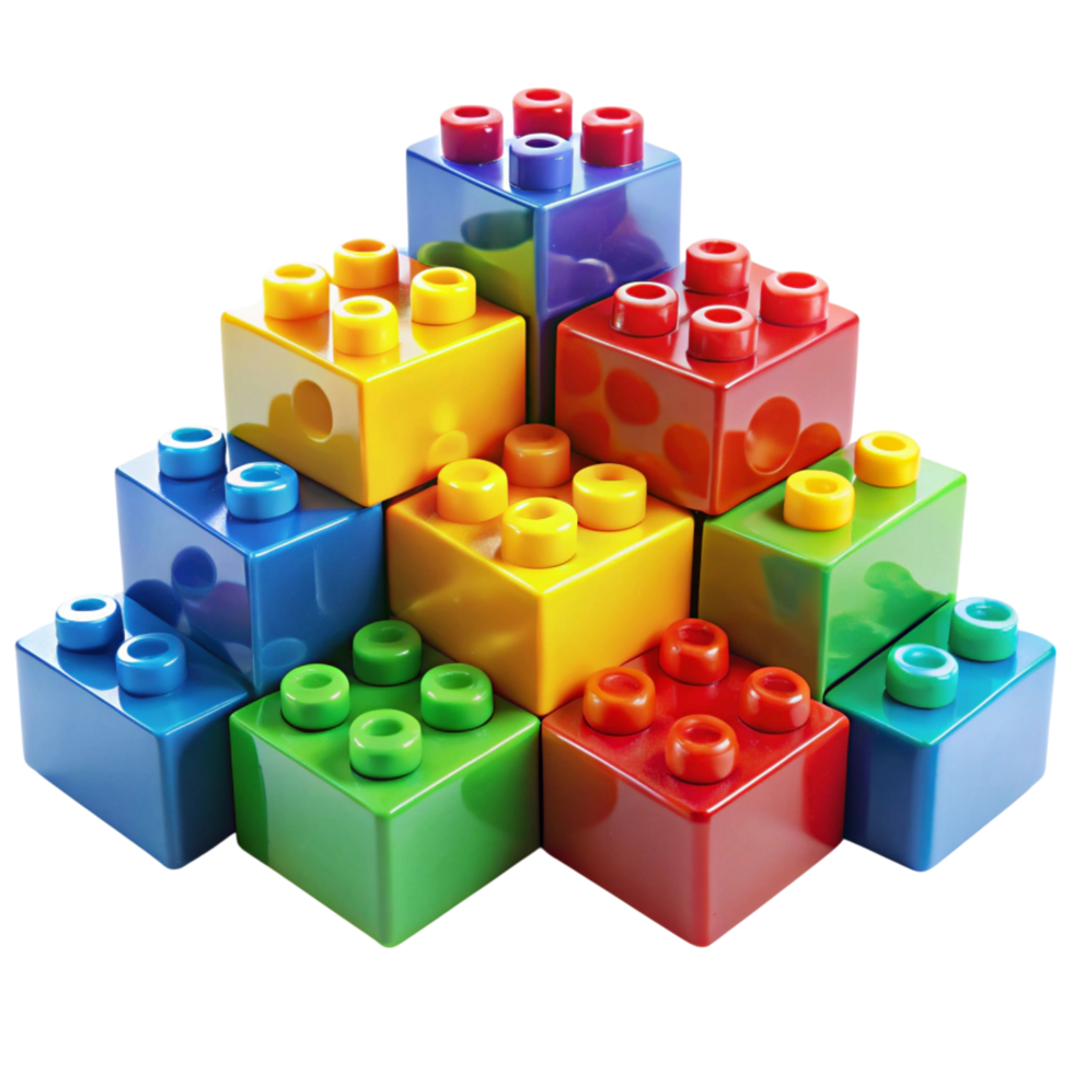 Close up of assorted building blocks in primary colors forming a creative and educational design png