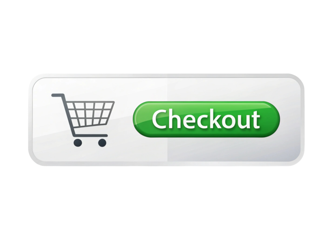 Digital checkout button with shopping cart icon and green text, isolated on Transparent Background, perfect for e commerce design png