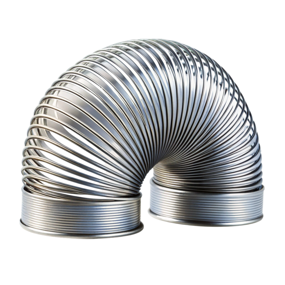 Classic spring toy with metallic coils in a symmetrical arrangement, photographed on a pristine Transparent Background png