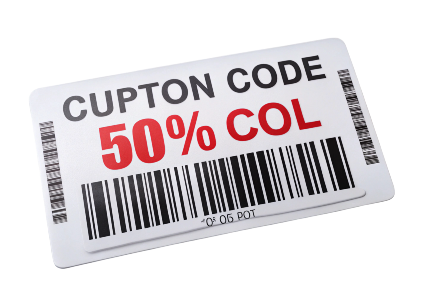 Simple coupon design with bold red text and barcode, symbolizing discounts and shopping deals on Transparent Background png