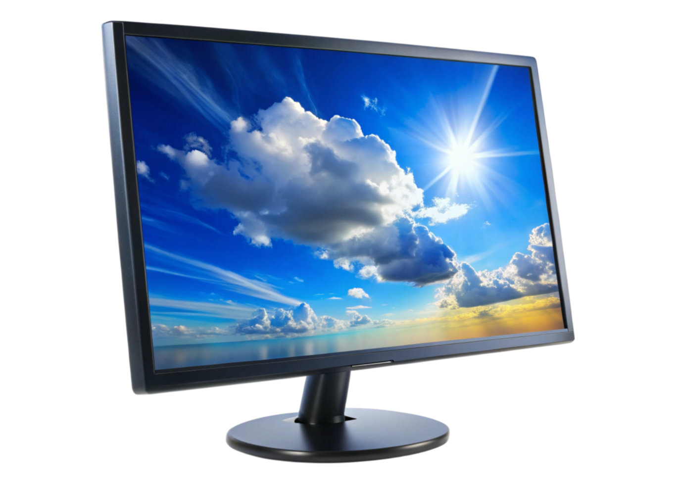 Modern computer screen showcasing a vivid sunny sky and scenic clouds, perfect for digital or technology concepts png