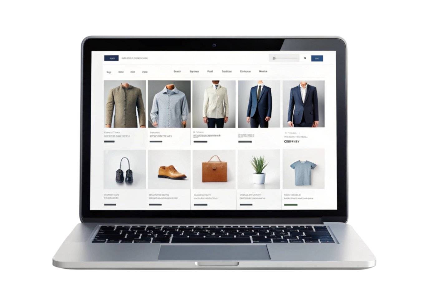 Modern laptop displaying online shopping website with trendy clothing and stylish accessories for customers png