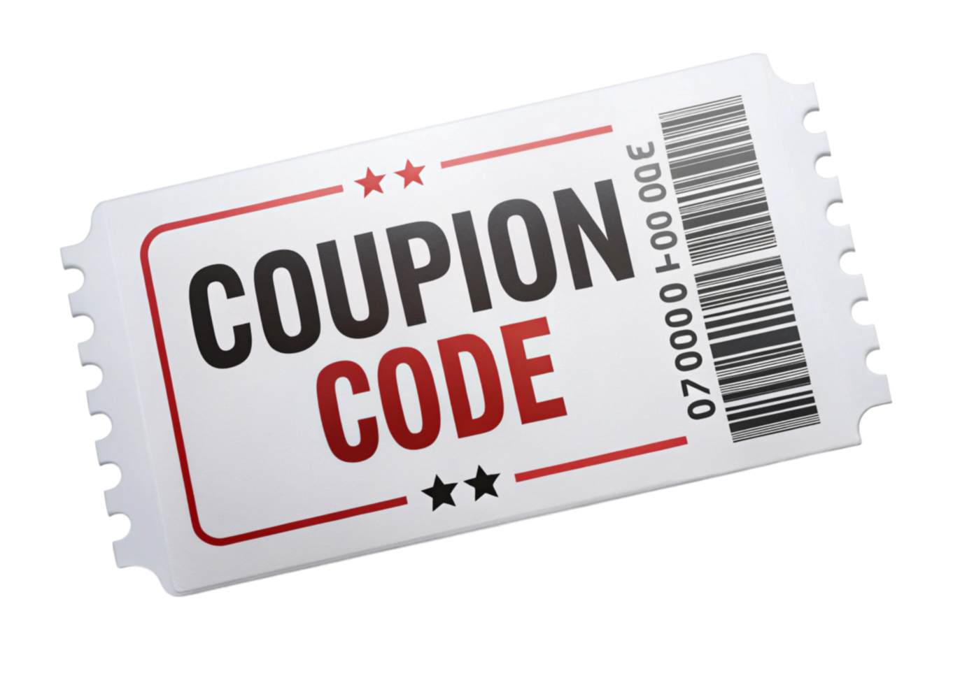 Discount coupon code with barcode design on Transparent Background, ideal for shopping, promotions, or e commerce deals png