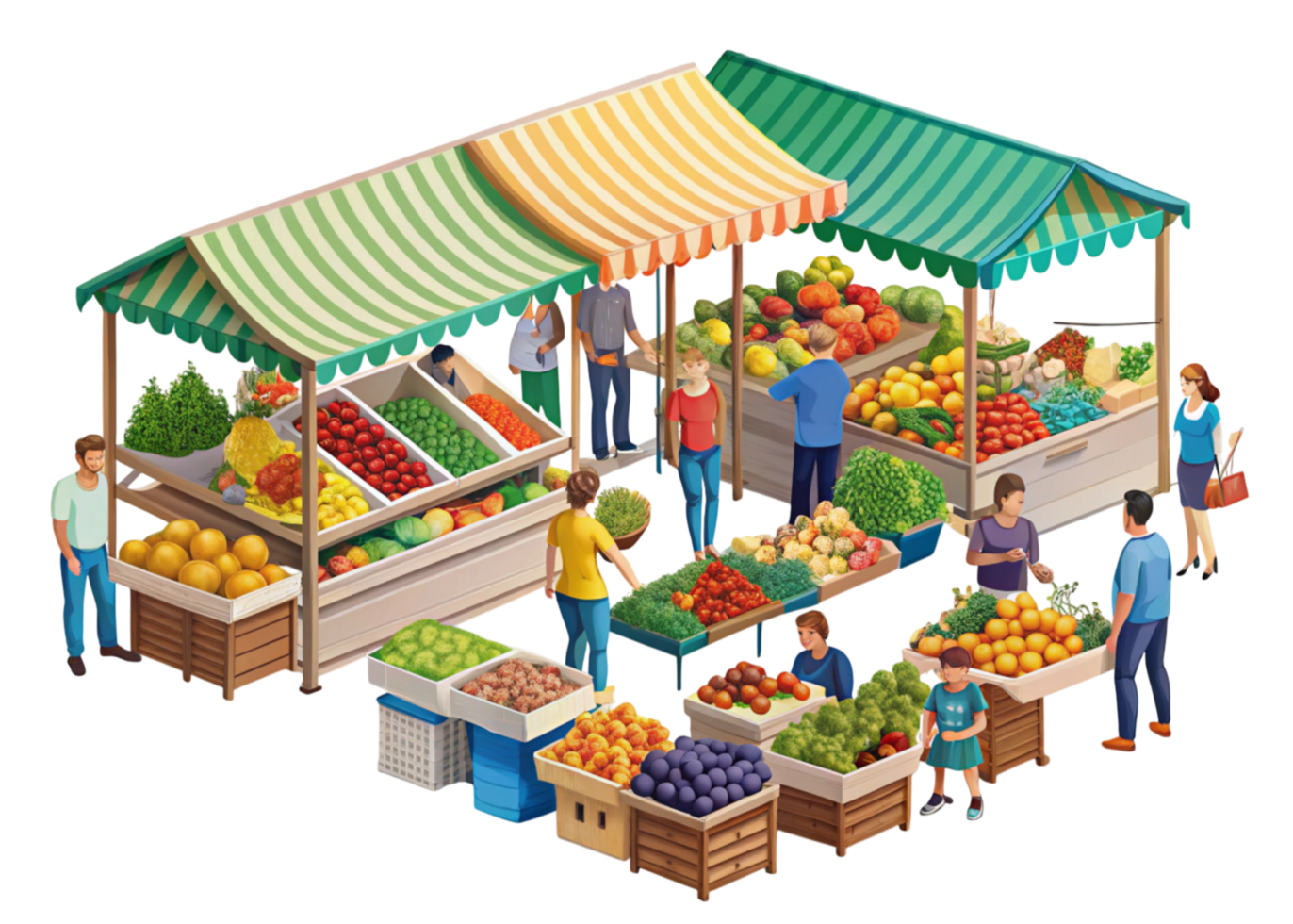 Classic market scene with colorful awnings, fresh produce, and a lively atmosphere, perfect for organic food themes png