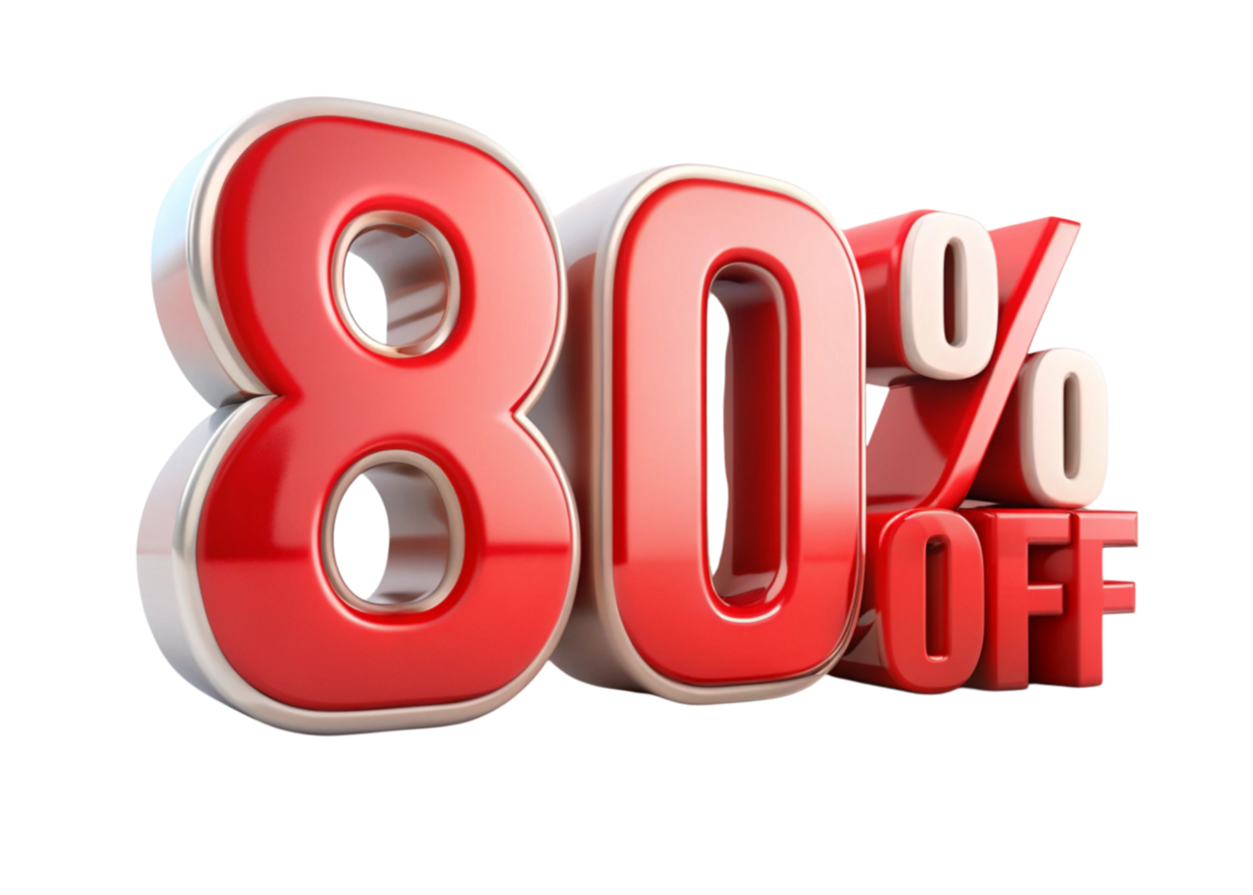 Large 80 Percent Off Discount Sign with Bold Red Letters and Transparent Background for Promotions and Sales Campaigns png