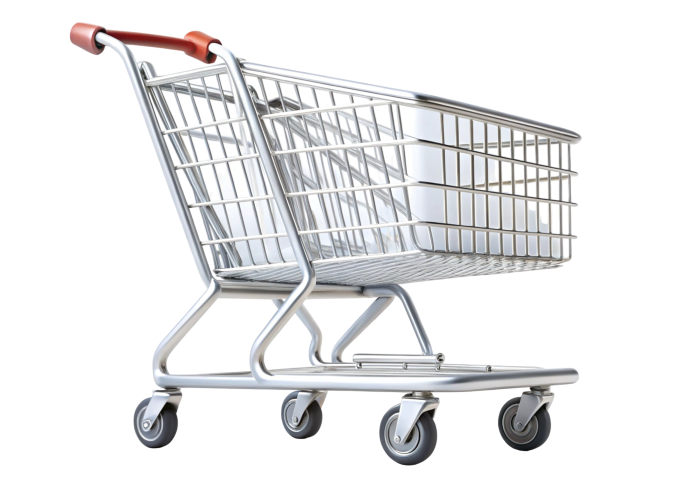 Empty shopping cart with smooth reflective details on a bright and simple Transparent Background png