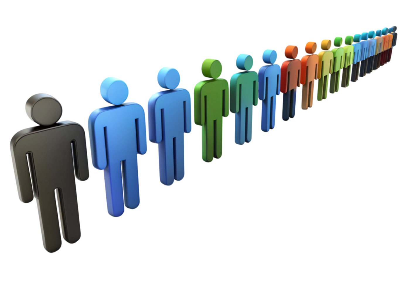 Abstract representation of a digital waiting line with multicolored 3D figures and reflective surfaces png
