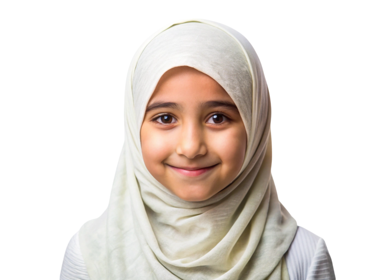 Portrait of a smiling young girl wearing a hijab, isolated on Transparent Background, showing joy and innocence png