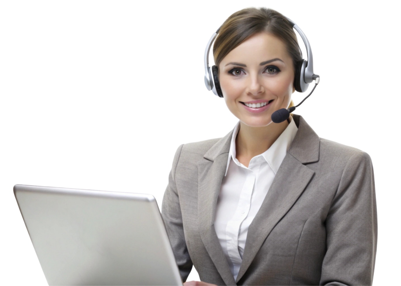 call center business woman with headset and laptop download png